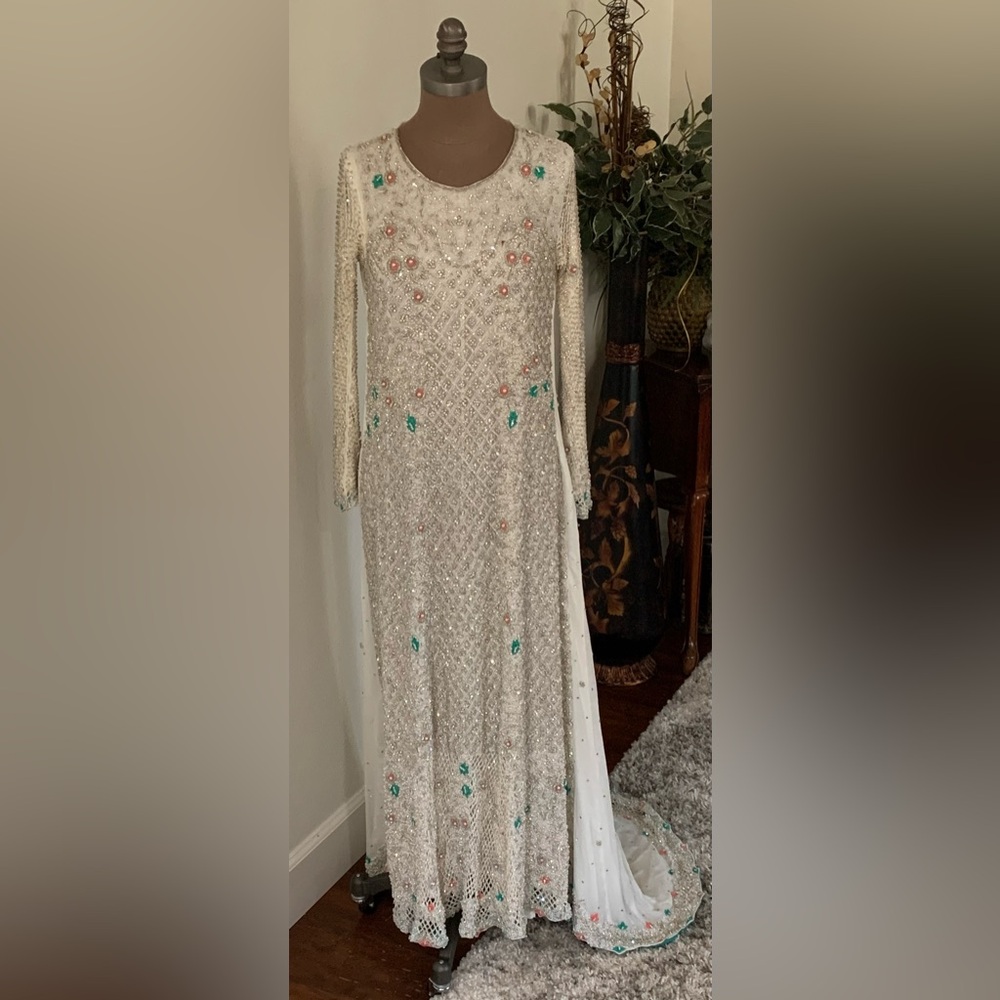 Elegant White Beaded Embellished Wedding Dress